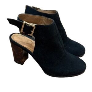 Vionic Lacey Black Suede Slingback Booties 6.5 Tortoise Block Heel